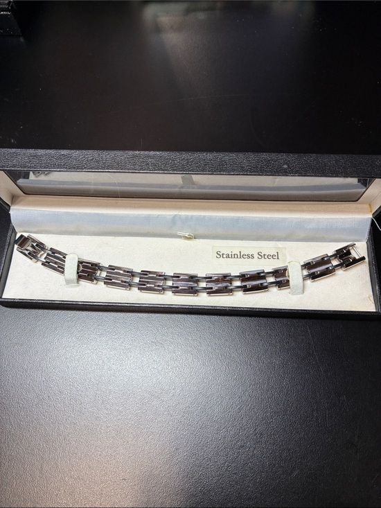 Vintage Other - Stainless Steel and black Men's Link vintage Bracelet